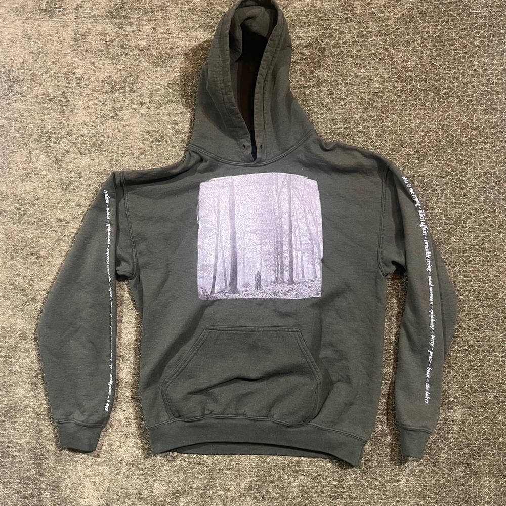 Taylor Swift Folklore Hoodie Adult Medium Green Album Song Titles Sleeve Graphic